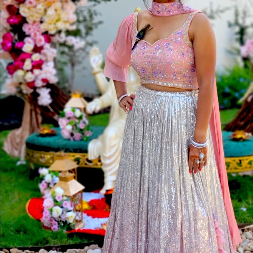 Indian outfit in blush pink and silver